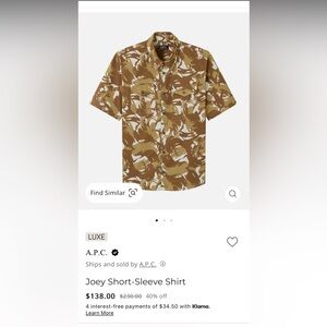 APC Joey Camo Shirt; unworn